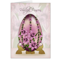 Dutch Easter Card With Decorated Egg And Daffodils