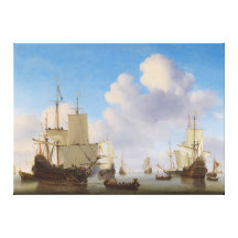 Dutch men-o'-war and other shipping in a calm canvas prints