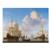 Dutch men-o'-war and other shipping in a calm postcards