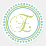 E Monogram (Chartreuse / Teal Dot Circle) Round Sticker