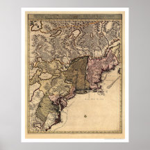 Early America Visscher Map 1717 Print