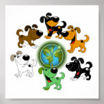 Earth Day! - Leaf and Five Pups Poster