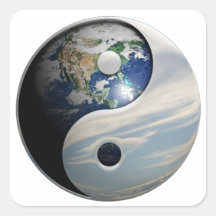 Earth Yin and Yang Symbol Square Stickers