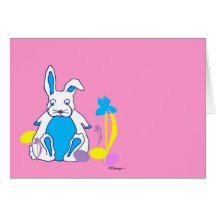 Easter Blue Bunny with Eggs and Flowers Card