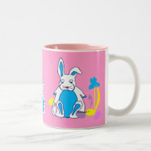 Easter Blue Bunny With Eggs and Flowers Mug