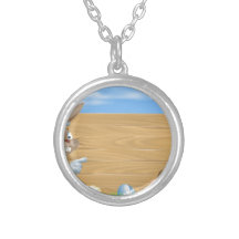 Easter bunny and Eggs with wooden sign Personalised Necklace