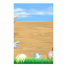 Easter bunny and Eggs with wooden sign Customised Stationery