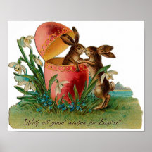 Easter Bunny Kiss Vintage Print
