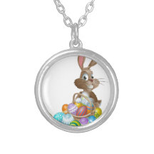 Easter bunny rabbit with Easter eggs basket Personalised Necklace
