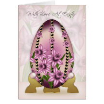 Easter Card With Decorated Egg And Daffodils