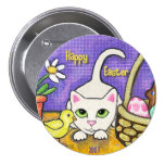 Easter Cat & Chick Greeting Button