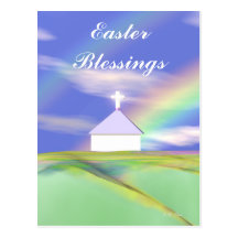 Easter Church and Rainbow Post Card