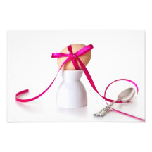 Easter Egg With Pink Ribbon On White Background Photographic Print