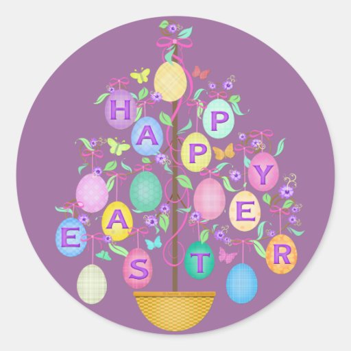 Easter Greeting Egg Tree Round Sticker