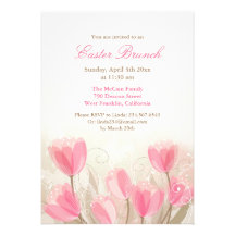 Easter Pink Tulips Flowers Flat Card Personalised Invites