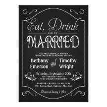 Eat Drink Be Married Fancy Chalkboard Invitations