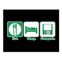 eat sleep computer (green) post card