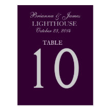 Eggplant Purple & Silver Wedding Table Number Card Postcards