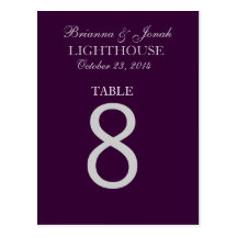 Eggplant Purple & Silver Wedding Table Number Card Post Cards
