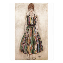 Egon Schiele - Edith Schiele in Striped Dress 1915 Postcards