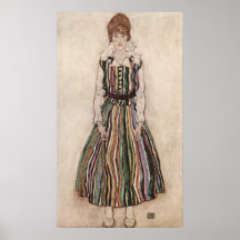 Egon Schiele - Edith Schiele in Striped Dress 1915 Print