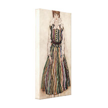 Egon Schiele - Edith Schiele in striped dress Stretched Canvas Prints