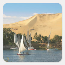 Egypt, Aswan, Nile River, Felucca sailboats, 2 Square Stickers