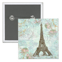Eiffel Tower and Pink Roses buttons