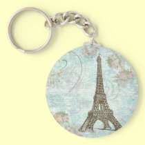 Eiffel Tower and Pink Roses keychains