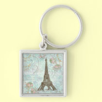 Eiffel Tower and Pink Roses keychains