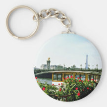 Eiffel Tower, barges, Paris, France  flowers Key Chain