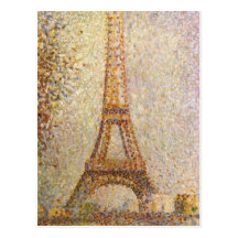 Eiffel Tower by Seurat, Vintage Pointillism Art Post Cards