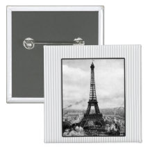 Eiffel Tower In Paris Striped Vintage Button