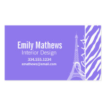 Eiffel Tower, Paris, Purple Zebra Stripes Business Card Template