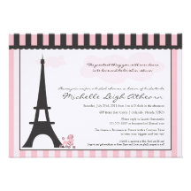 Eiffel Tower & Pink Poodle  Bridal Shower Invitations