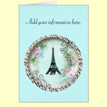 Eiffel Tower Pink Roses and Zebra Print cards