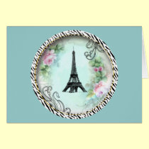 Eiffel Tower Pink Roses and Zebra Print cards