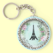Eiffel Tower Pink Roses and Zebra Print keychains