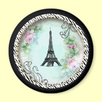 Eiffel Tower Pink Roses and Zebra Print magnets