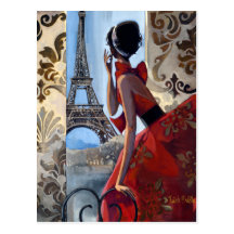 Eiffel Tower, Red Dress, Let's Go Post Cards