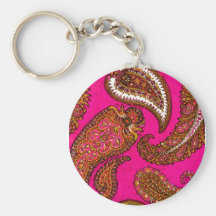 Electric Fuscia Indian Paisley Pink Keychain
