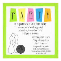 Electric Lime Bowl-a-Rama Bowling Birthday Party Announcements