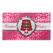 Electric Pink Cake Couture Glitzy Damask Bakery Business Card