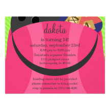 Electric Pink In The Bag Bowling Birthday Party Announcements