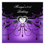 Elegant 21st Birthday Party Purple Black Diamond Personalised Invitation