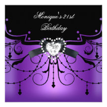 Elegant 21st Birthday Party Purple Black Diamond Personalised Invitation