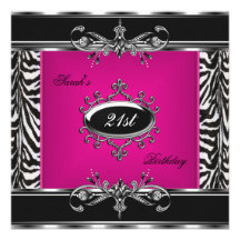 Elegant 21st Birthday Pink Zebra Black Silver Personalised Invitations