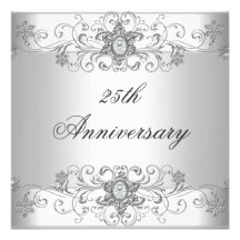 Elegant 25th Anniversary Silver White Diamond Personalized Announcements