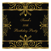 Elegant 30th Birthday Black Gold Art Deco Personalized Announcements