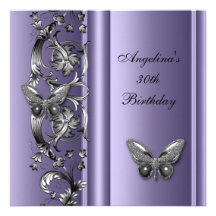 Elegant 30th Birthday Butterfly MauveSilver Floral Custom Invite